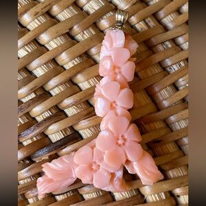 Gorgeous Romantic Carved Floral Genuine Scarce Coral Pendant Enhancer BEAUTEOUS!